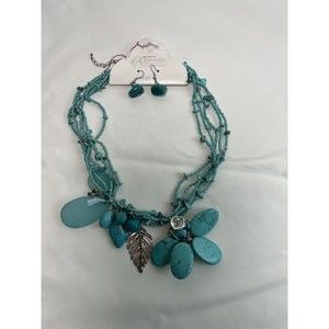 Turquoise(?)Handmade Braided Necklace and Earrings SET in Blue‎
